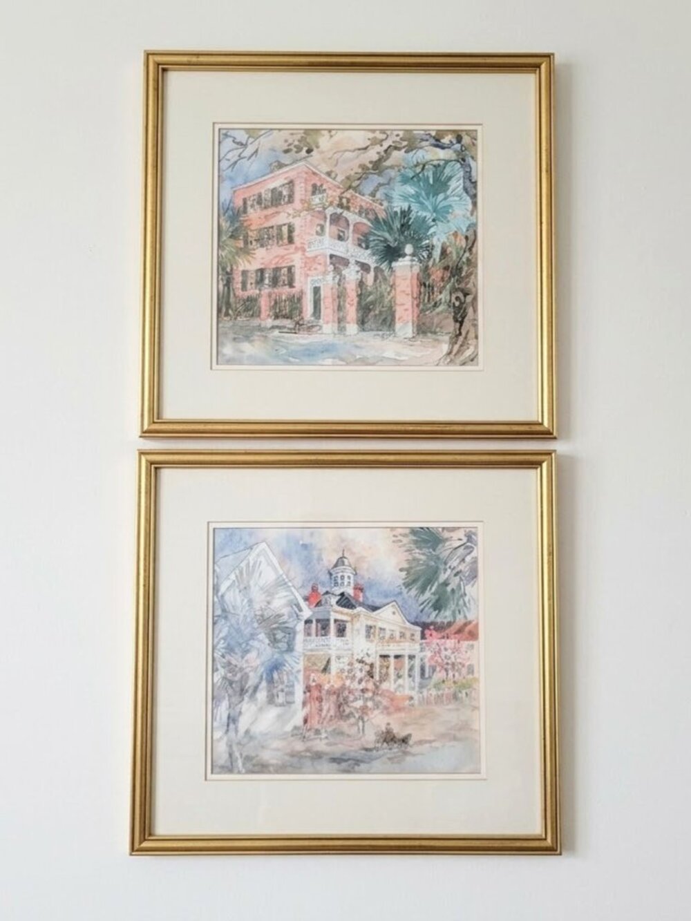 Coleen Stoioff Watercolor Prints South Carolina Historic Homes Framed Pair Art
